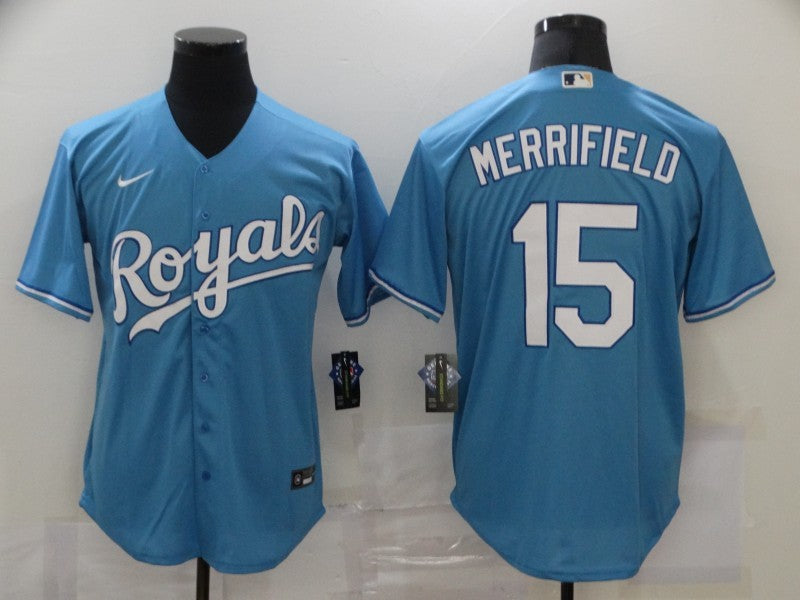 Men's Kansas City Royals Whit Merrifield #15 Blue Baseball Jersey